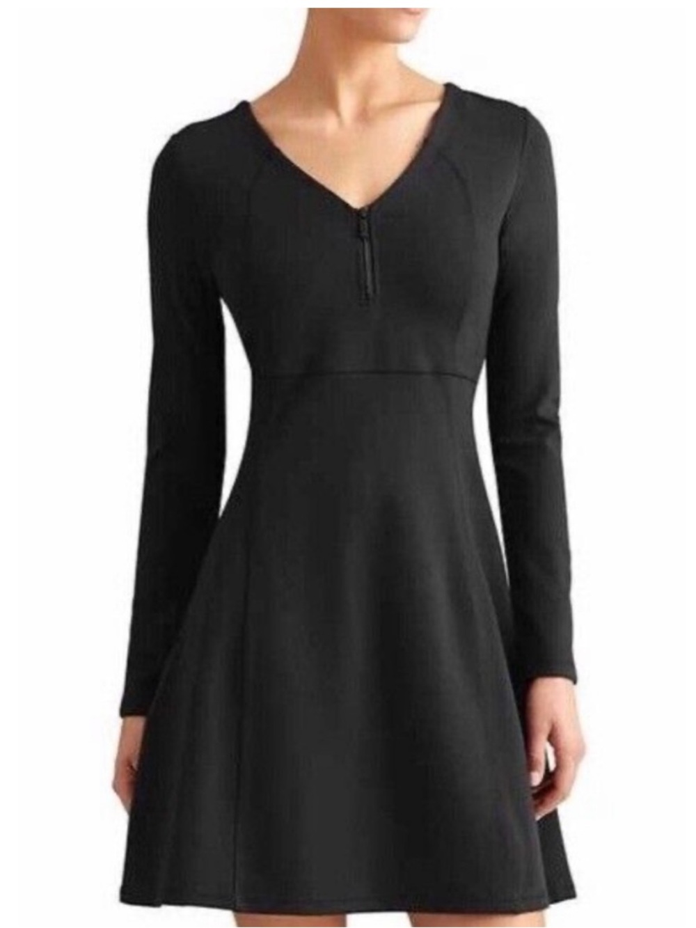 Athleta Whereupon V-Neck Long Sleeve A-Line Dress with Front Zip